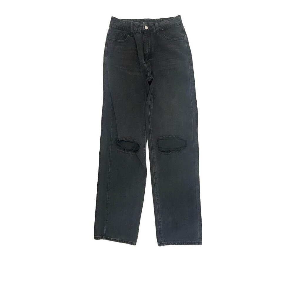 Shein Relaxed Straight Distressed Women's size S Tall Black Denim‎ jeans